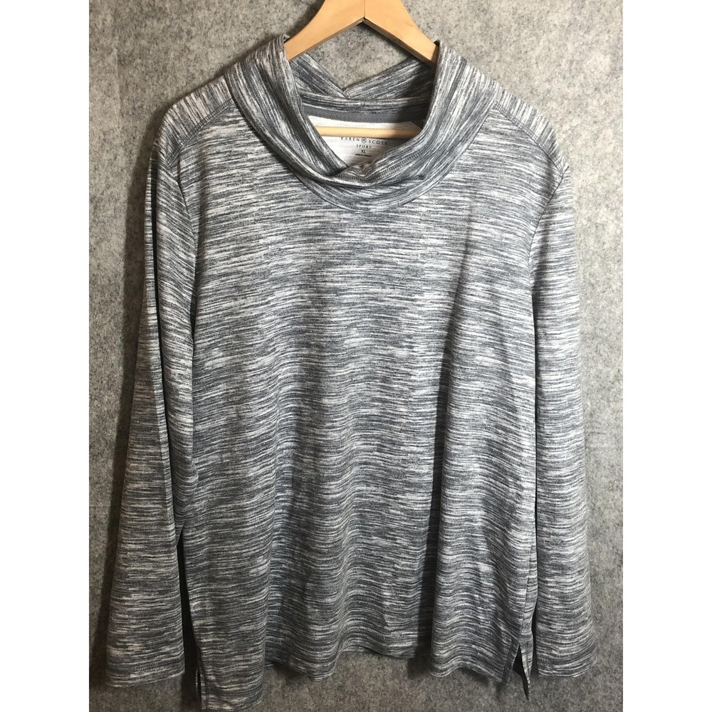 Karen Scott Pullover Womens XL Gray Striped Cowl Neck Lightweight Sport